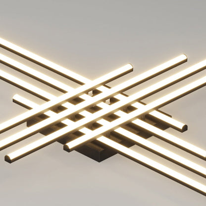 Contemporary Scandinavian Long Strip Grid Aluminum Acrylic LED Semi-Flush Mount Ceiling Light For Living Room