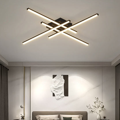 Contemporary Scandinavian Long Strip Grid Aluminum Acrylic LED Semi-Flush Mount Ceiling Light For Living Room