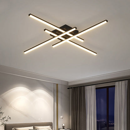 Contemporary Scandinavian Long Strip Grid Aluminum Acrylic LED Semi-Flush Mount Ceiling Light For Living Room