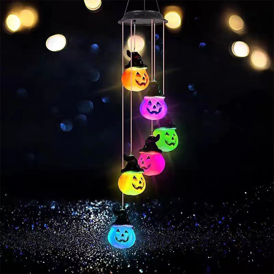 Contemporary Creative Solar ABS Pumpkin Wind Chime Halloween LED Outdoor Light Landscape Lighting For Garden