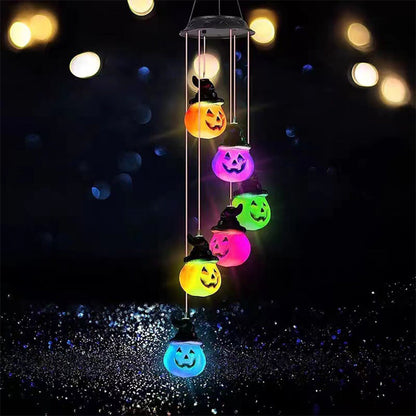 Contemporary Creative Solar ABS Pumpkin Wind Chime Halloween LED Outdoor Light Landscape Lighting For Garden