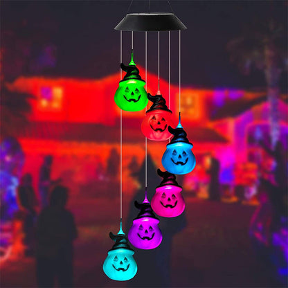 Contemporary Creative Solar ABS Pumpkin Wind Chime Halloween LED Outdoor Light Landscape Lighting For Garden