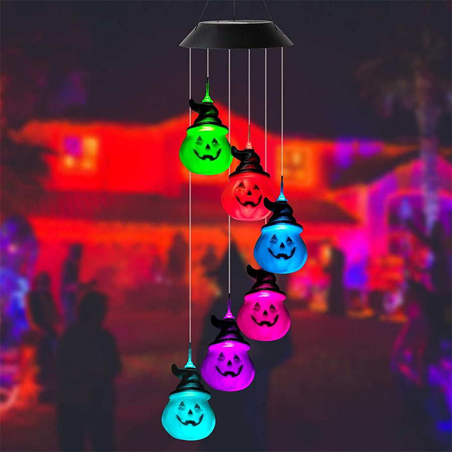 Contemporary Creative Solar ABS Pumpkin Wind Chime Halloween LED Outdoor Light Landscape Lighting For Garden