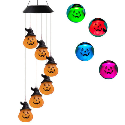 Contemporary Creative Solar ABS Pumpkin Wind Chime Halloween LED Outdoor Light Landscape Lighting For Garden