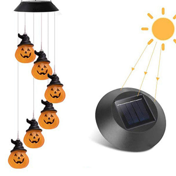 Contemporary Creative Solar ABS Pumpkin Wind Chime Halloween LED Outdoor Light Landscape Lighting For Garden