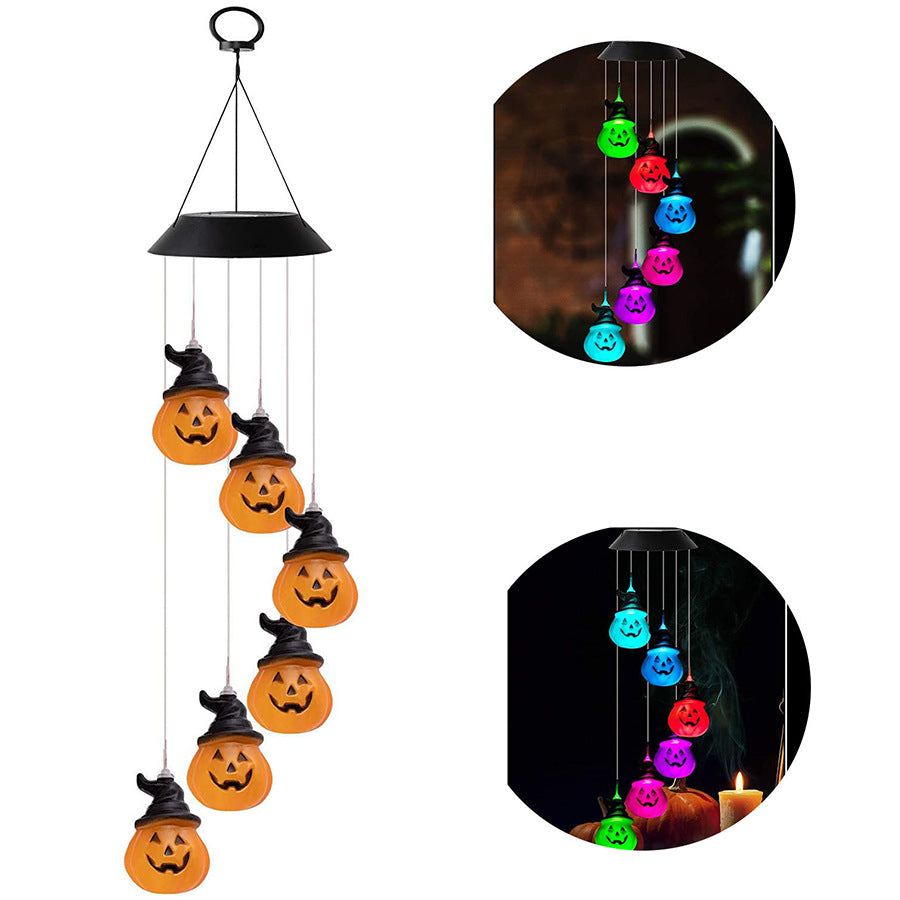 Contemporary Creative Solar ABS Pumpkin Wind Chime Halloween LED Outdoor Light Landscape Lighting For Garden