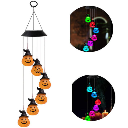 Contemporary Creative Solar ABS Pumpkin Wind Chime Halloween LED Outdoor Light Landscape Lighting For Garden