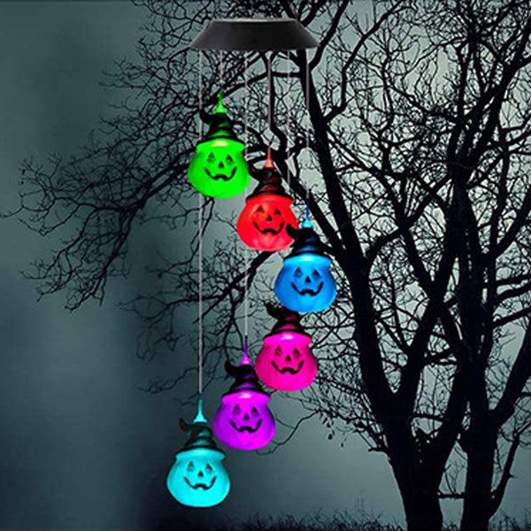 Contemporary Creative Solar ABS Pumpkin Wind Chime Halloween LED Outdoor Light Landscape Lighting For Garden