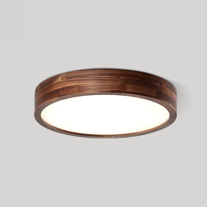 Traditional Chinese Walnut And Acrylic Round LED Flush Mount Ceiling Light For Bedroom