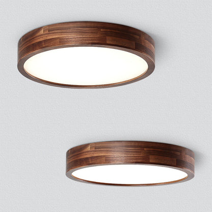 Traditional Chinese Walnut And Acrylic Round LED Flush Mount Ceiling Light For Bedroom