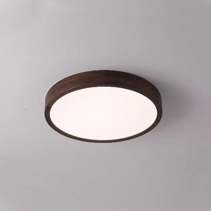 Traditional Chinese Walnut And Acrylic Round LED Flush Mount Ceiling Light For Bedroom