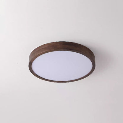 Traditional Chinese Walnut And Acrylic Round LED Flush Mount Ceiling Light For Bedroom