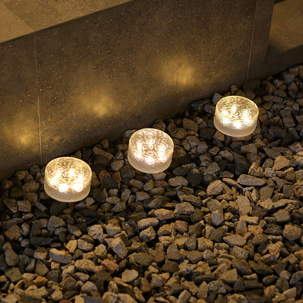 Modern Art Deco Solar Waterproof ABS Plastic Round Ice Brick LED Outdoor Light Landscape Lighting For Garden & Outdoor Patio