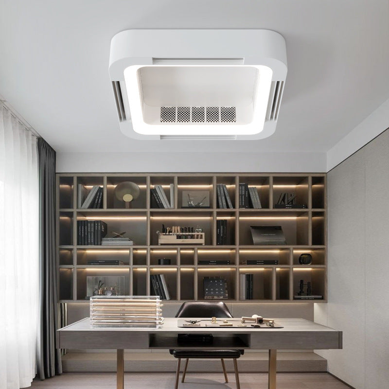 Modern Simplicity ABS Acrylic Hardware Square LED Flush Mount Ceiling Bladeless Fan Light For Bedroom