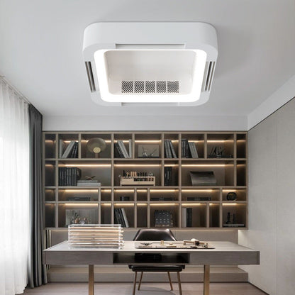 Modern Simplicity ABS Acrylic Hardware Square LED Flush Mount Ceiling Bladeless Fan Light For Bedroom