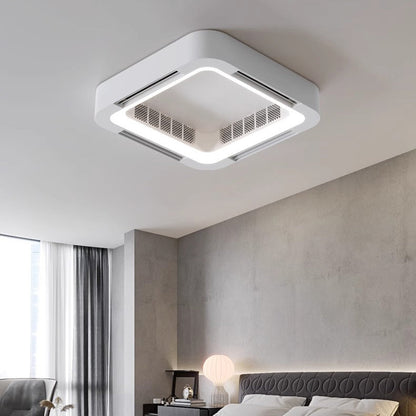 Modern Simplicity ABS Acrylic Hardware Square LED Flush Mount Ceiling Bladeless Fan Light For Bedroom