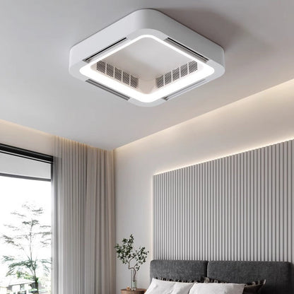 Modern Simplicity ABS Acrylic Hardware Square LED Flush Mount Ceiling Bladeless Fan Light For Bedroom