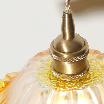 Traditional Vintage Brass & Glass Petal-Shaped Shade 1-Light Pendant Light For Bedroom & Living Room