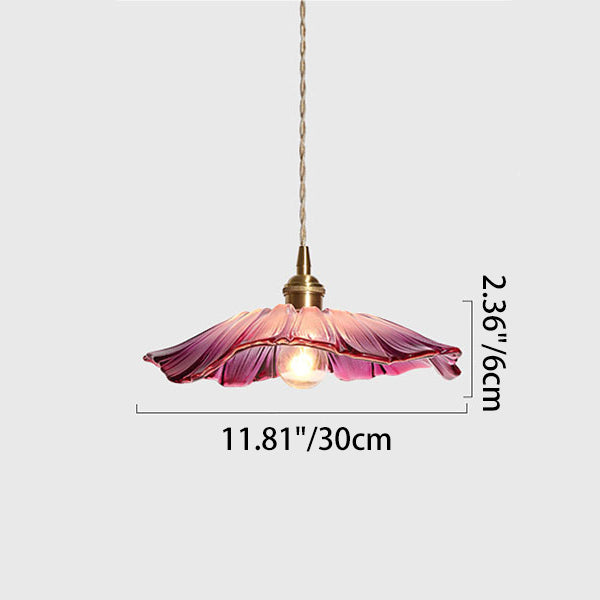 Traditional Vintage Brass & Glass Petal-Shaped Shade 1-Light Pendant Light For Bedroom & Living Room