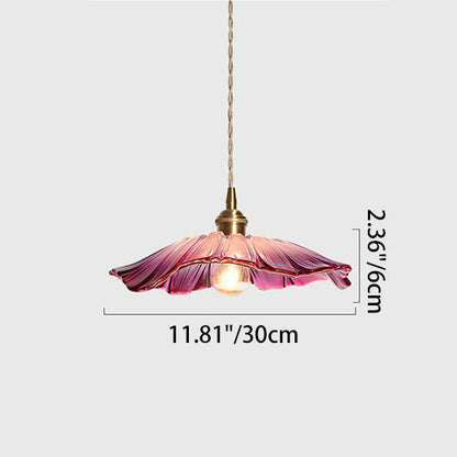 Traditional Vintage Brass & Glass Petal-Shaped Shade 1-Light Pendant Light For Bedroom & Living Room