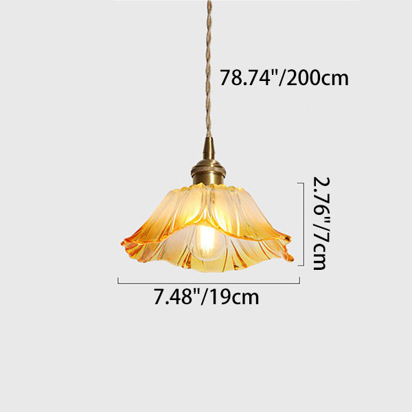 Traditional Vintage Brass & Glass Petal-Shaped Shade 1-Light Pendant Light For Bedroom & Living Room