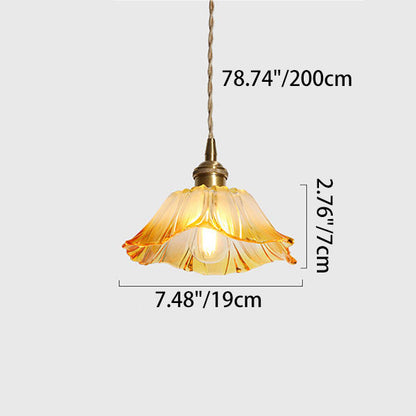 Traditional Vintage Brass & Glass Petal-Shaped Shade 1-Light Pendant Light For Bedroom & Living Room
