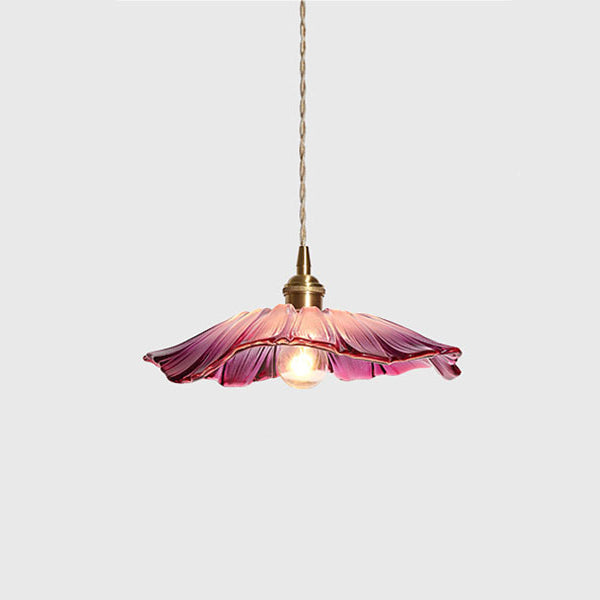 Traditional Vintage Brass & Glass Petal-Shaped Shade 1-Light Pendant Light For Bedroom & Living Room