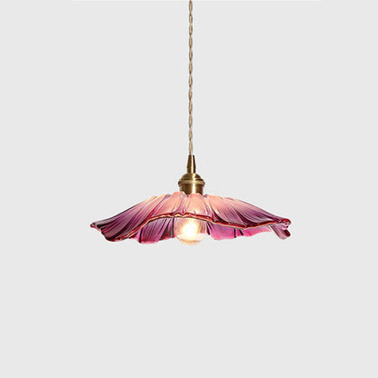 Traditional Vintage Brass & Glass Petal-Shaped Shade 1-Light Pendant Light For Bedroom & Living Room