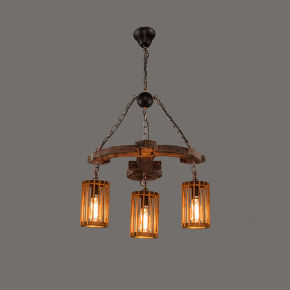 Traditional Farmhouse Wood Iron & Hemp Rope Column Sailboat Shape 1/3/4-Light Chandelier For Dining Room