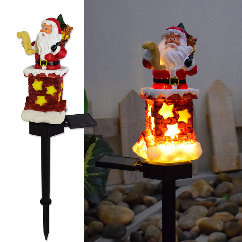 Modern Art Deco Solar Waterproof Resin & ABS Santa Chimney LED Outdoor Light Landscape Lighting For Garden And Outdoor Patio