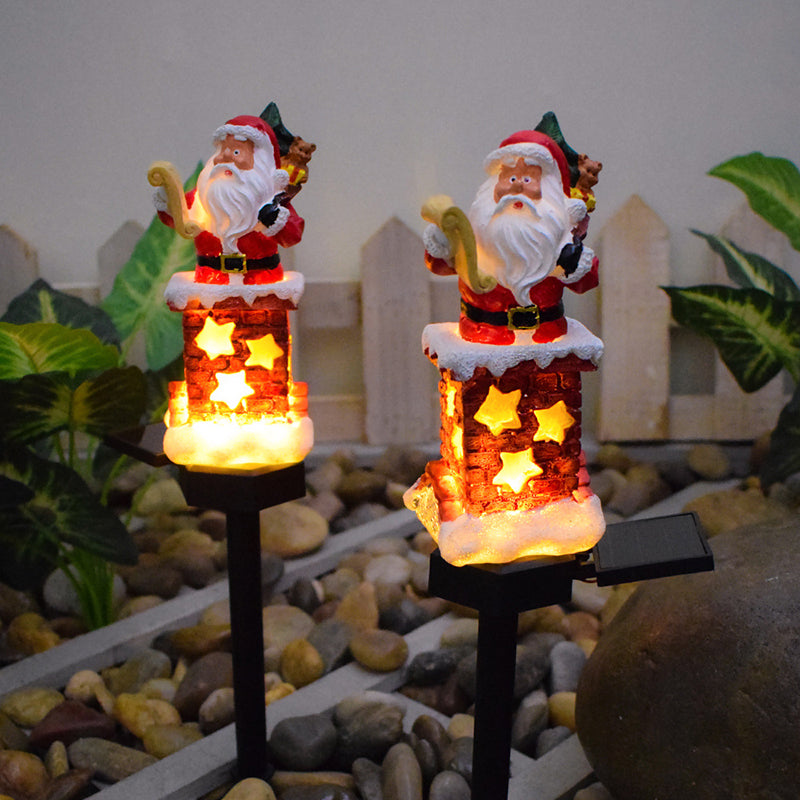 Modern Art Deco Solar Waterproof Resin & ABS Santa Chimney LED Outdoor Light Landscape Lighting For Garden And Outdoor Patio
