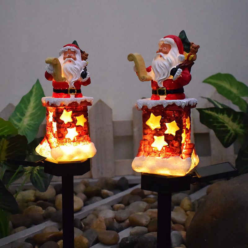 Modern Art Deco Solar Waterproof Resin & ABS Santa Chimney LED Outdoor Light Landscape Lighting For Garden And Outdoor Patio