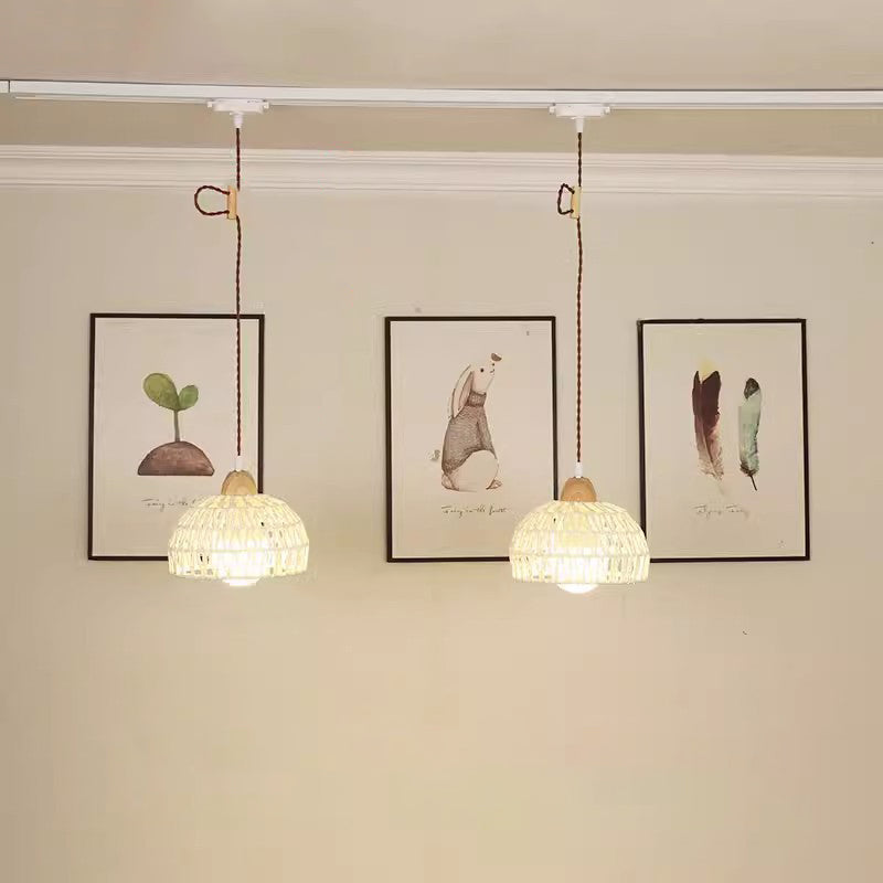مصباح معلق على شكل قبة نصف كروية من الخشب والألمنيوم والروطان بمسار إضاءة 1/2/3/4 من النسيج الياباني التقليدي لغرفة الطعام