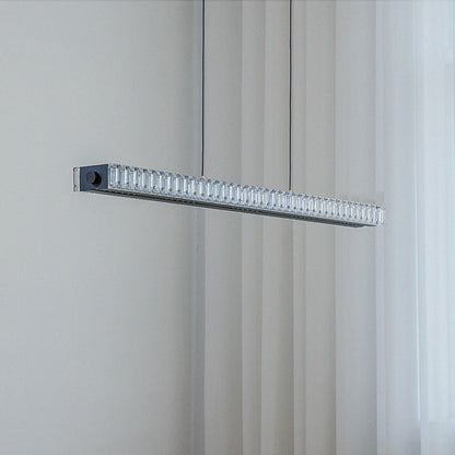 Modern Luxury Metal Aluminum Acrylic Linear Striped LED Chandelier Island Light For Dining Room