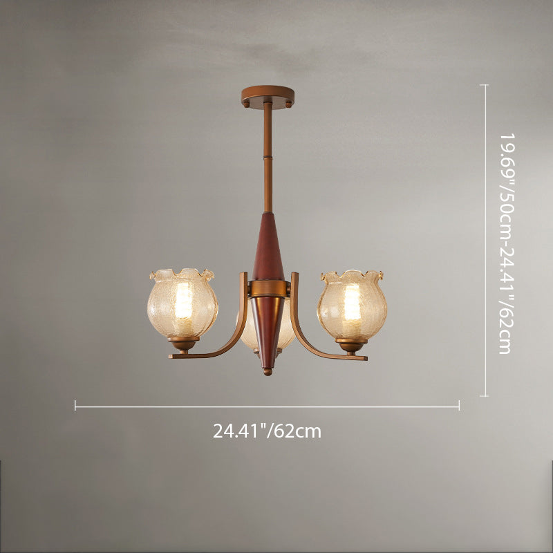 Traditional French Iron Wood Glass Crackle Floral 3/6/8/10 Light Chandeliers For Living Room