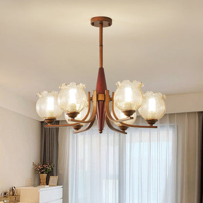 Traditional French Iron Wood Glass Crackle Floral 3/6/8/10 Light Chandeliers For Living Room