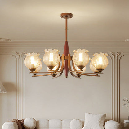 Traditional French Iron Wood Glass Crackle Floral 3/6/8/10 Light Chandeliers For Living Room