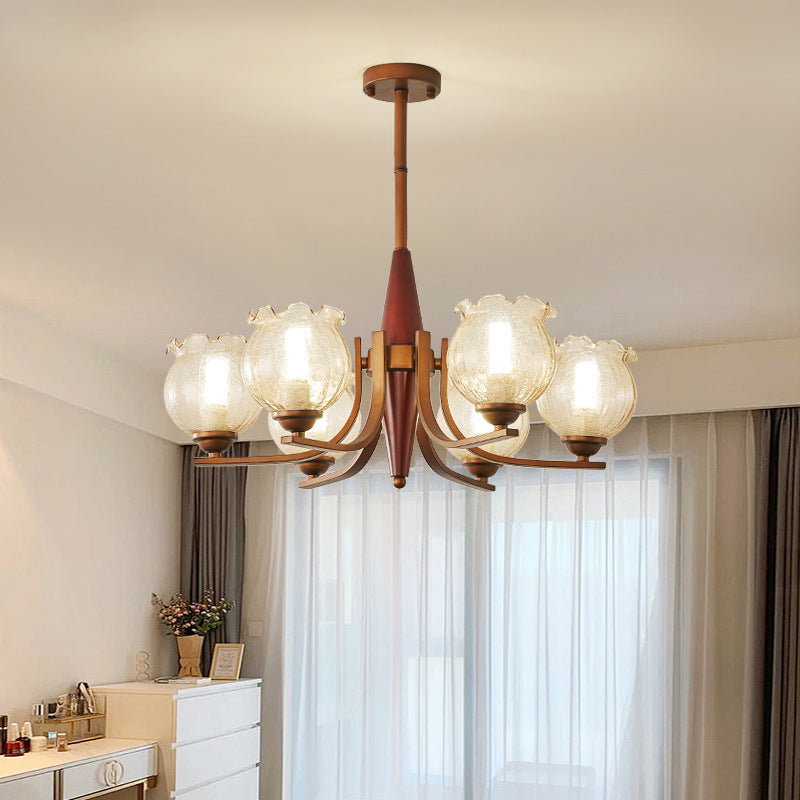 Traditional French Iron Wood Glass Crackle Floral 3/6/8/10 Light Chandeliers For Living Room