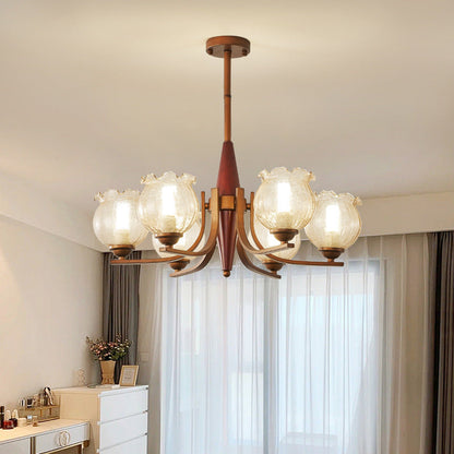 Traditional French Iron Wood Glass Crackle Floral 3/6/8/10 Light Chandeliers For Living Room