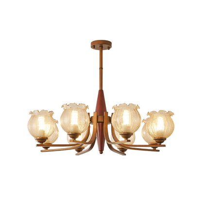 Traditional French Iron Wood Glass Crackle Floral 3/6/8/10 Light Chandeliers For Living Room