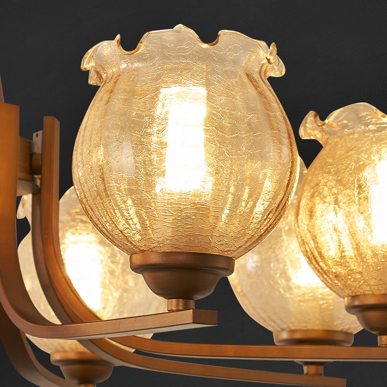Traditional French Iron Wood Glass Crackle Floral 3/6/8/10 Light Chandeliers For Living Room