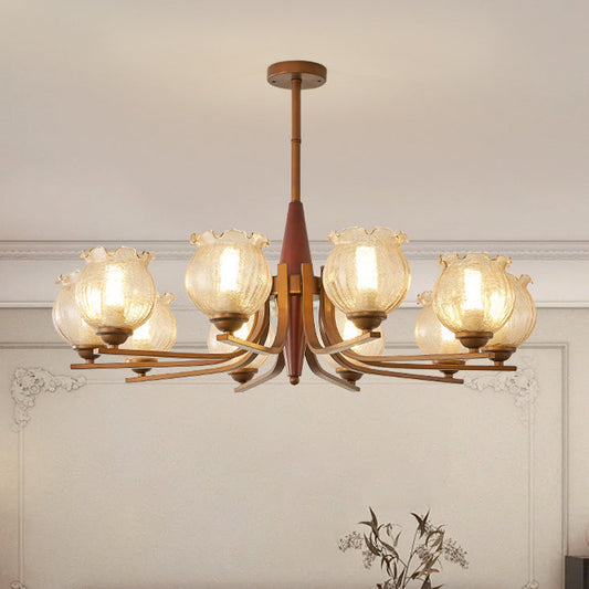 Traditional French Iron Wood Glass Crackle Floral 3/6/8/10 Light Chandeliers For Living Room