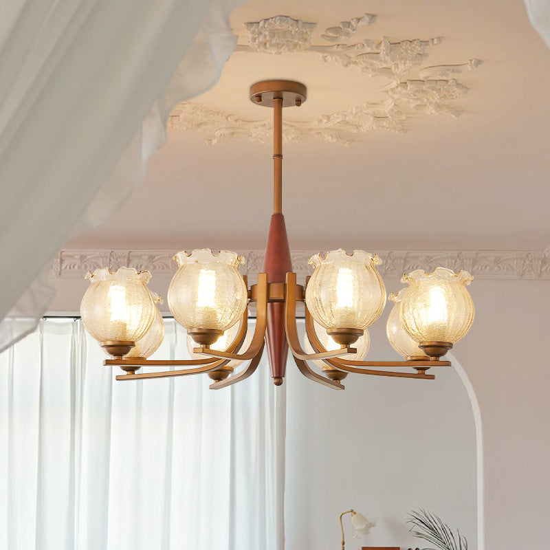Traditional French Iron Wood Glass Crackle Floral 3/6/8/10 Light Chandeliers For Living Room