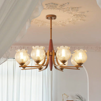Traditional French Iron Wood Glass Crackle Floral 3/6/8/10 Light Chandeliers For Living Room