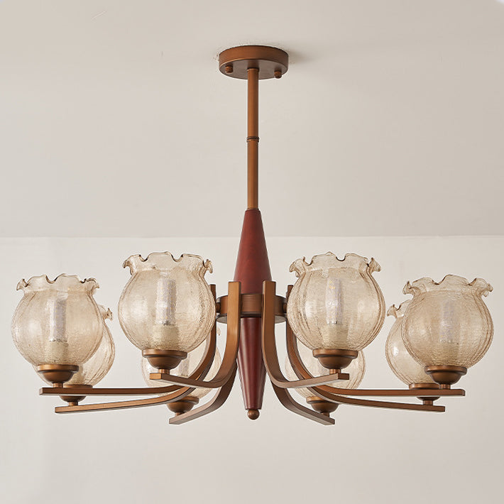 Traditional French Iron Wood Glass Crackle Floral 3/6/8/10 Light Chandeliers For Living Room