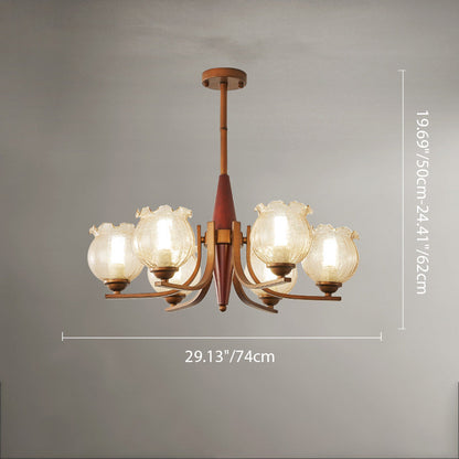 Traditional French Iron Wood Glass Crackle Floral 3/6/8/10 Light Chandeliers For Living Room