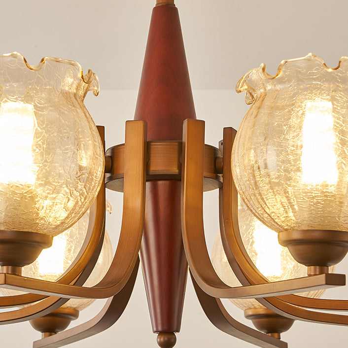 Traditional French Iron Wood Glass Crackle Floral 3/6/8/10 Light Chandeliers For Living Room