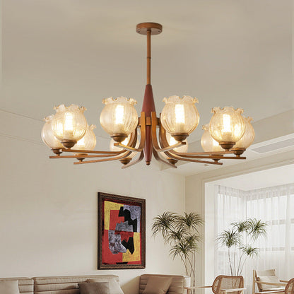 Traditional French Iron Wood Glass Crackle Floral 3/6/8/10 Light Chandeliers For Living Room