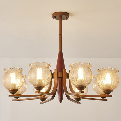 Traditional French Iron Wood Glass Crackle Floral 3/6/8/10 Light Chandeliers For Living Room