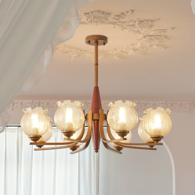 Traditional French Iron Wood Glass Crackle Floral 3/6/8/10 Light Chandeliers For Living Room